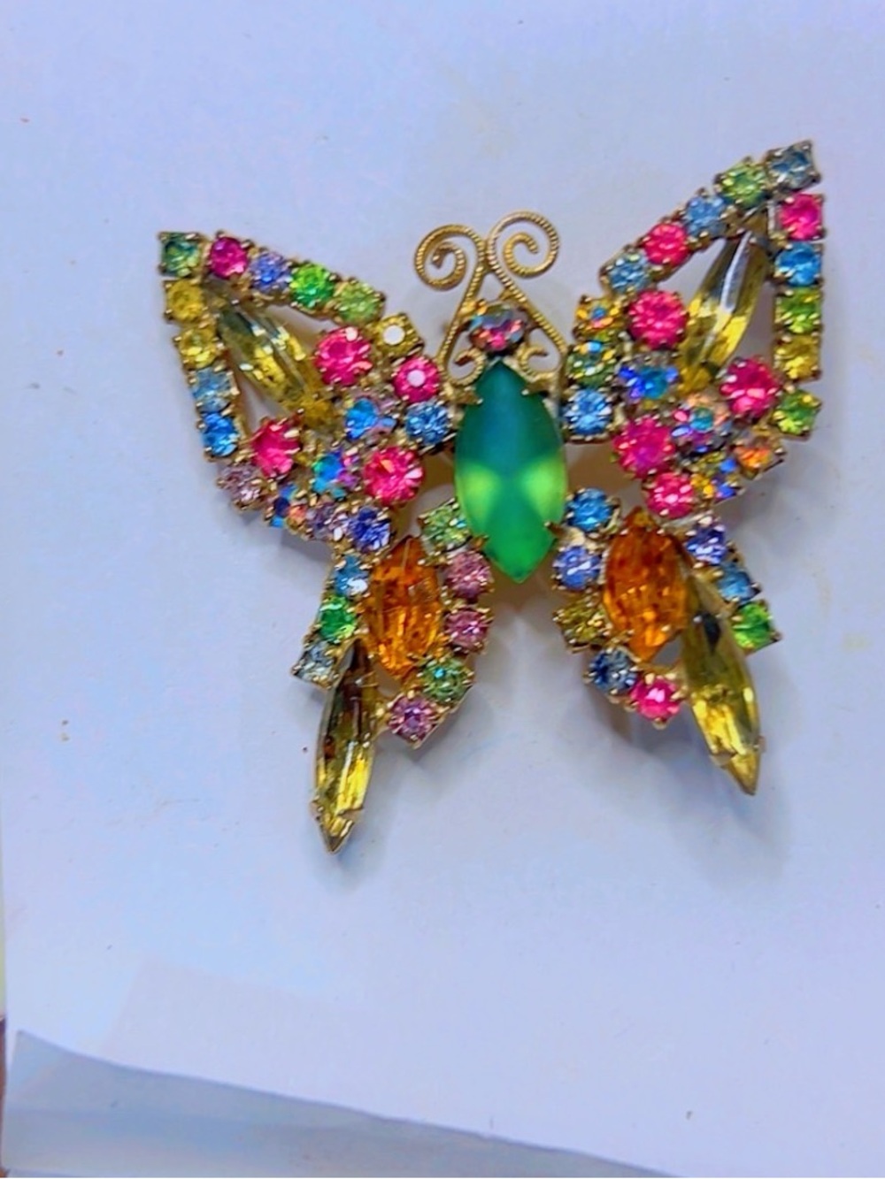 Multicolor Crystal Butterfly Brooch - Gold-tone Women’s Jewelry